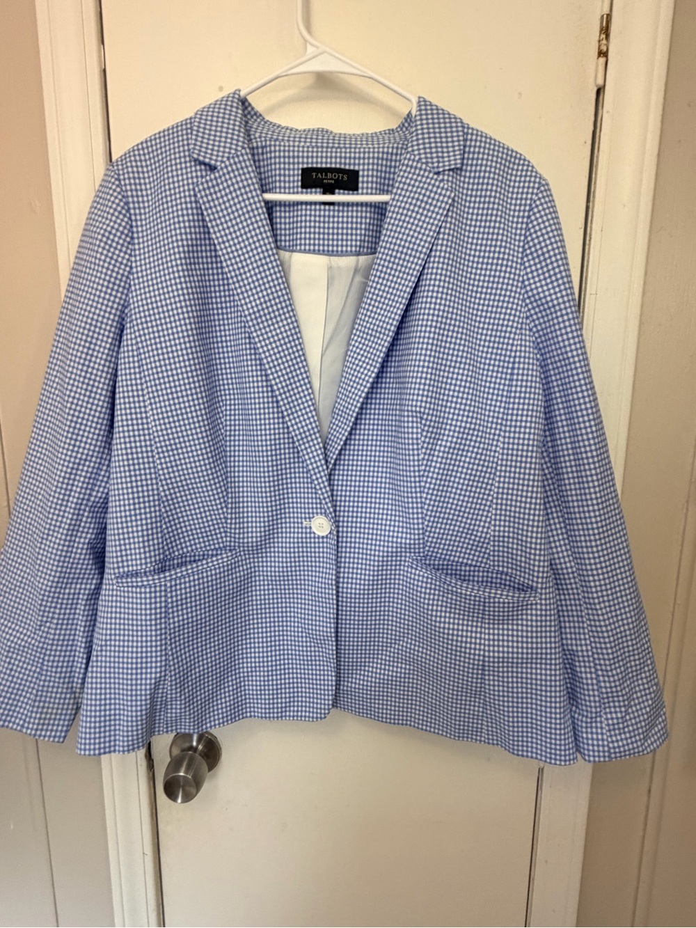 Talbots Light Blue Gingham Single-Button Blazer